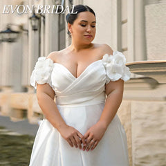 White Bridesmaid Dresses: Wedding Dress Plus Size Satin A-Line Lace Up Off Shoulder