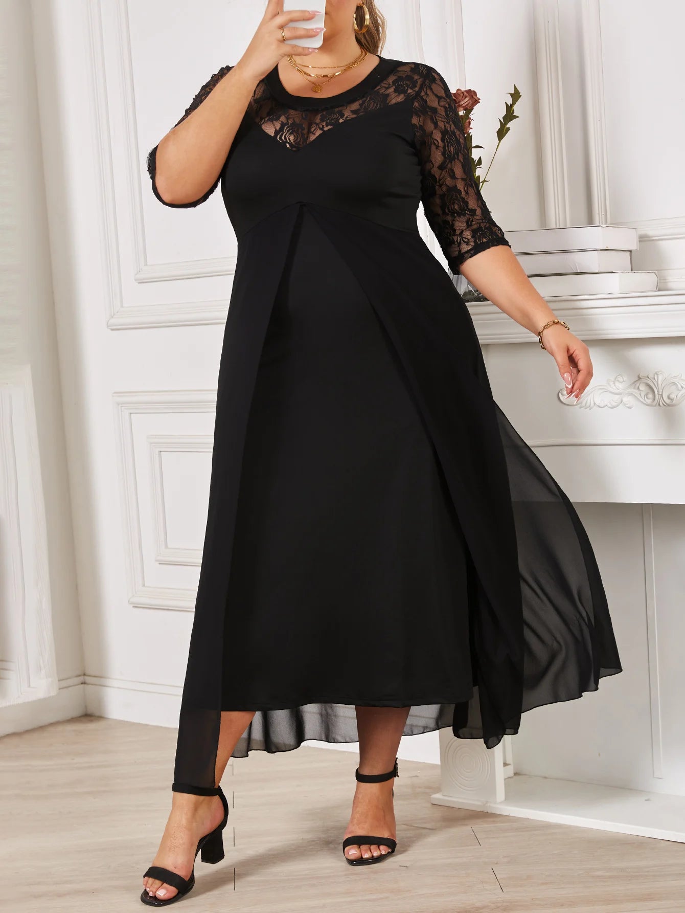 Summer Black Long Dress Female Lace Patchwork Elegant and Pretty Women's Dresses