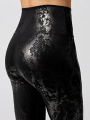 Women's Retro Metallic Snake Gym Leggings Blue Silver Shiny Legging Fitness Bottom