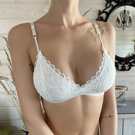 Women Lace Bra Wire Free Padded Lingerie Floral Lace Bralette Female Ultra