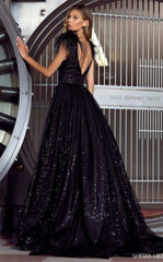 Homecoming Dresses: A-line Prom Dress Shiny Black Evening Dress Feather On Shoulder