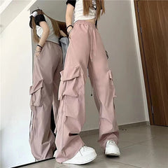 Women Y2K Cargo Pants High Waist Streetwear Hip Hop Trousers Female Big Pockets