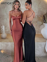 Articat Satin Backless Lace Up Mermaid Slip Dress Women Sweetheart Neck