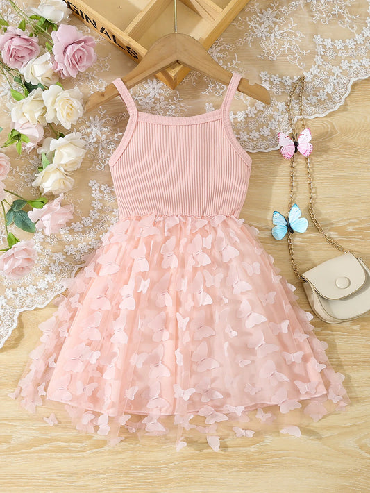 Toddler Kids Girl's Clothes Baby's Butterfly Decor Mesh Splicing Cami Dress