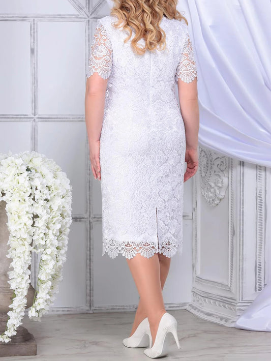 Plus Size Elegant Party Dresses White Woman Summer Embroidery Floral Wedding Guest Slim Pencil Midi Dress Vestidos
