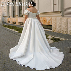 White Bridesmaid Dresses: Wedding Dress Plus Size Satin A-Line Lace Up Off Shoulder