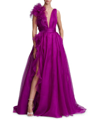 Homecoming Dresses: A-line Prom Dresses Side Split Maxi Deep V-neck