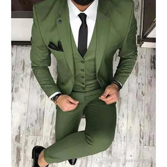 Olive Green Men Suits for Groom 3 Piece Classic Wedding Tuxedo