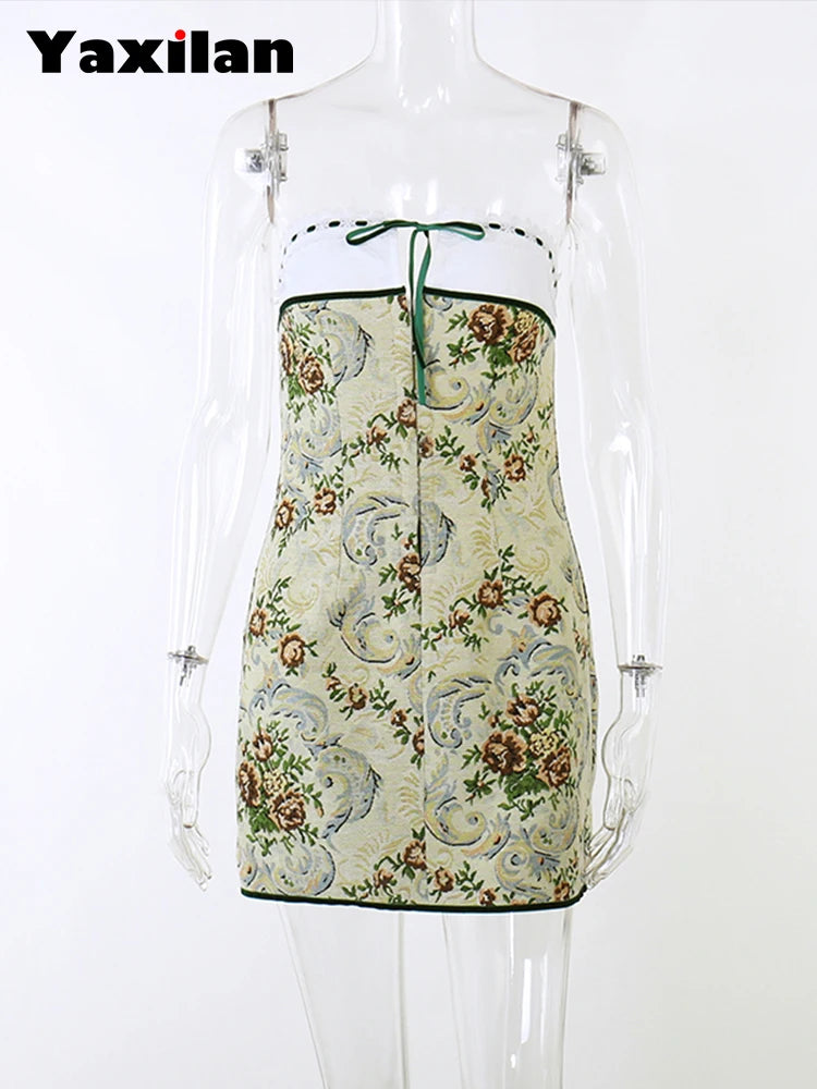 Evening wear Dresses: Vintage Flower Panelled Tube Skinny Dress Women