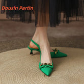 Leather Women Shoes Pointed Toe Slingback Ladies Pumps Thin Med Heel