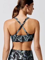 Women's Retro Metallic Snake Gym Leggings Blue Silver Shiny Legging Fitness Bottom