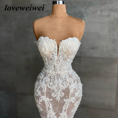 Mermaid Lace Ivory Wedding Gown Strapless Simple Wedding Dress