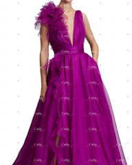 Homecoming Dresses: A-line Prom Dresses Side Split Maxi Deep V-neck