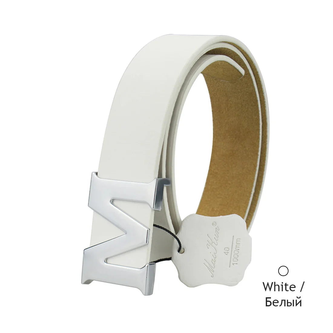 Maikun Women’s Leather Belts Removable Letter M Plate Buckle High Quality PU Leather Belt For Jeans Dress Halloween