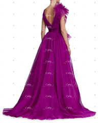 Homecoming Dresses: A-line Prom Dresses Side Split Maxi Deep V-neck