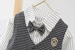 Children Kids Gentleman Clothing Suit Birthday Wedding Party Elegant Set Baby Boy Casual Wear Striped Shirt Vest Pants Costume
