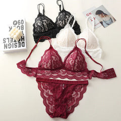 Women Lace Bra And Panties Sets 3/4 Cup Underwear Ultrathin Bralette Female