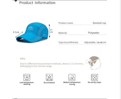 Summer Quick Drying Ultra-Thin Breathable Baseball Cap Men Women Snapback