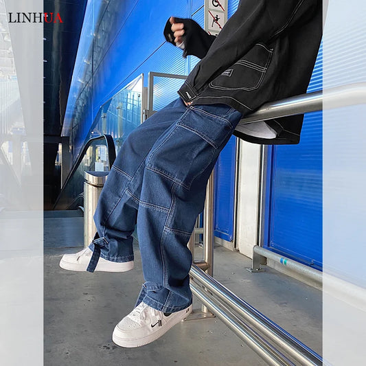 Men Wide Leg Jeans Mens Spring cargo pants Hip Hop Streetwear