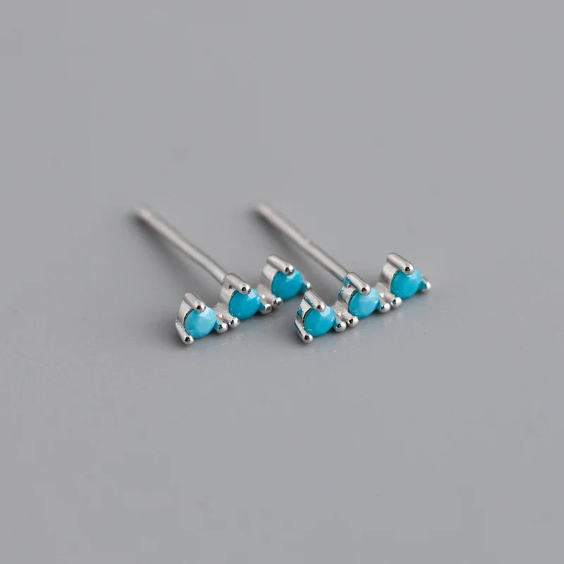 WANTME New Arrival Fashion Korean Blue Zircon Spike Geometric Stud Earrings for Women Real 925 Sterling Silver Gothic Jewelry