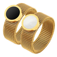 Gold Color Stainless Steel Ring Big Round Crystal Mesh Finger Ring Roman