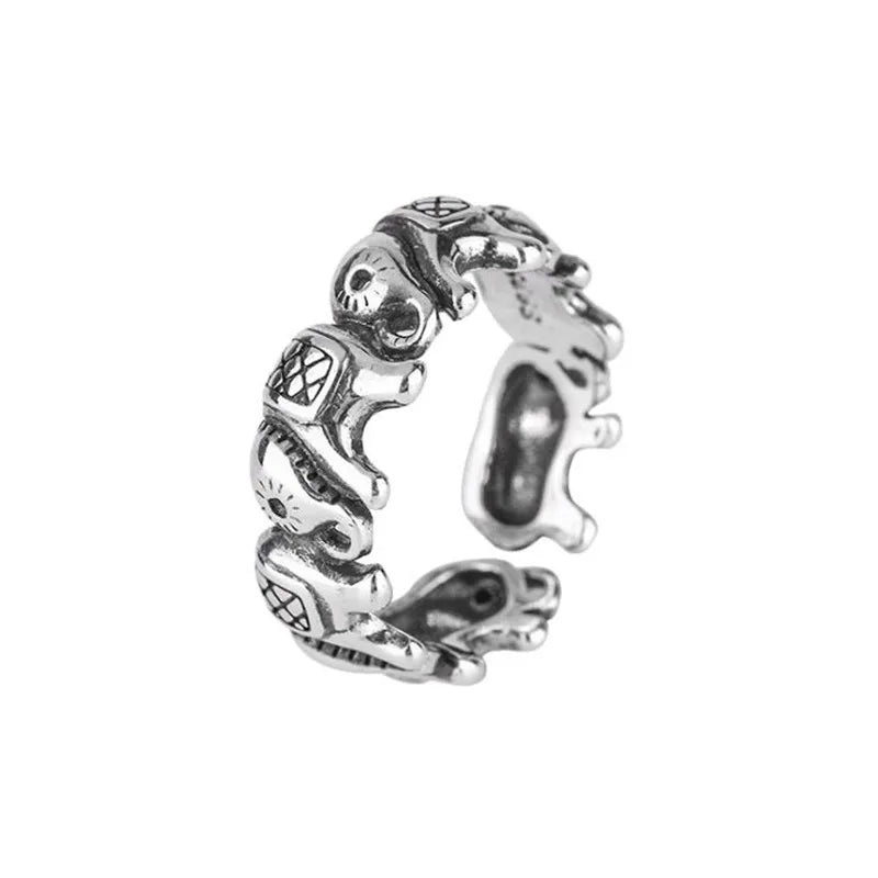 New Minimalist Retro Thai Silver Animal 925 Sterling Silver Jewelry Personality Elephant Group Exquisite Opening Rings R202