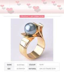 925 Sterling Silver Pearl Ring For Women 18k Gold Charm Finger Rings Party