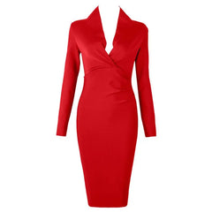 Evening Dresses: Women Bandage Dress Full Sleeves Solid Celebrity Bodycon Club