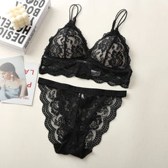 Women Lace Bra And Panties Sets 3/4 Cup Underwear Ultrathin Bralette Female