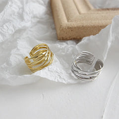 Silver Color Rings Creative Multilayer Winding Line Geometric Handmade
