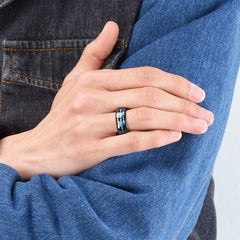 Fashion 8mm Rose Gold Color Tungsten Wedding Men Stainless Steel Rings Inlay