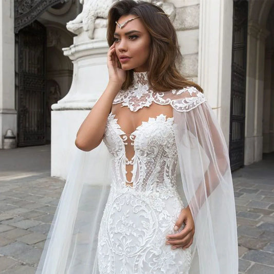 White Bridesmaid Dresses: Wedding Dresses With Tulle Shawl Slim Elegant Bridal Gowns