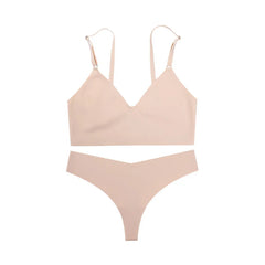 Seamless Bra Briefs Set Bustier Crop Tops Breathable Sexy Ice Silk Seamless