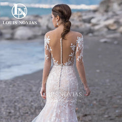 White Bridesmaid Dresses: Wedding Dresses Bride Long Sleeve Invisible Neckline