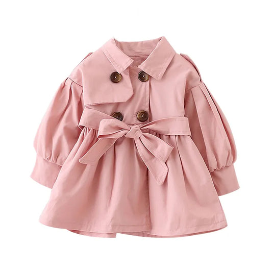 Baby Coat with Belt Cotton Autumn Spring Baby Girl Clothes Solid Color Infant Jacket