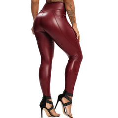 Winter Black Leather Leggings Women Skinny Push Up High Waist Legging Pockets