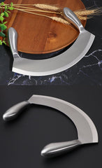 8.5 Inch Stainless Steel Mezzaluna Knife Pizza Cutter Fruit Vegetable Salad Chopper