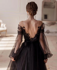 Homecoming Dresses: Evening Dress A-Line Illusion Long Sleeve V-Neck Party Prom Gown