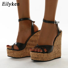 Summer White Women's High Heels Hollow Out Sandals Platform Buckle