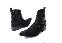 Designer Men Genuine Leather Military Ankle Boots Fashion Skull Pattern Metal Head Boots