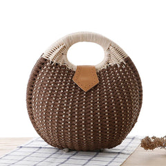 Women's Natural Rattan Handwoven Round Shell Handbag Top-handle Bag