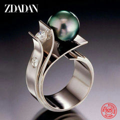 925 Sterling Silver Pearl Ring For Women 18k Gold Charm Finger Rings Party