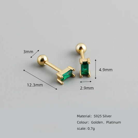 WANTME 925 Sterling Silver Colorful Square Shiny Zircon Beads Piercing Stud Earrings for Women Fashion Gothic Exquisite Jewelry