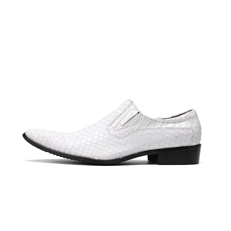 Spring High Quality White Snake Skin Slip On Men Dress Shoes Genuine Leather Party
