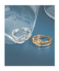 Silver Color Irregular Hollow Double Line Geometric Ring Female Simple Unique Design