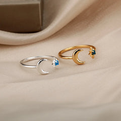 Zircon Moon Star Rings For Women Stainless Steel Glowing Moon Star Adjustable Finger