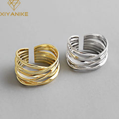 Silver Color Rings Creative Multilayer Winding Line Geometric Handmade