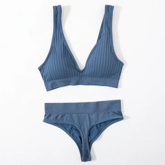 Seamless Underwear Set Women Sport Lingerie Set Wireless Deep V Bra