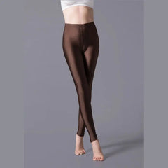 Women Shiny Pants Leggings Solid Color Fluorescent Spandex