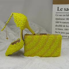 Matching Shoes and Bags: Yellow Flower Wedding Shoes With Matching Bags High Heels
